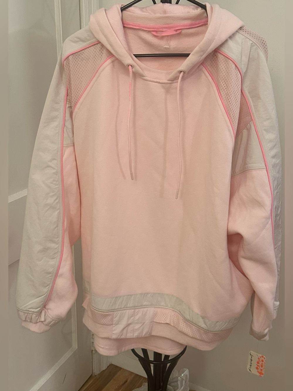 Free People Pink and White Lightweight Pullover Hoodie Size Medium